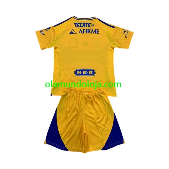 Camisola Tigres UANL Criança Equipamento Primeiro 2024-2025 Manga Curta